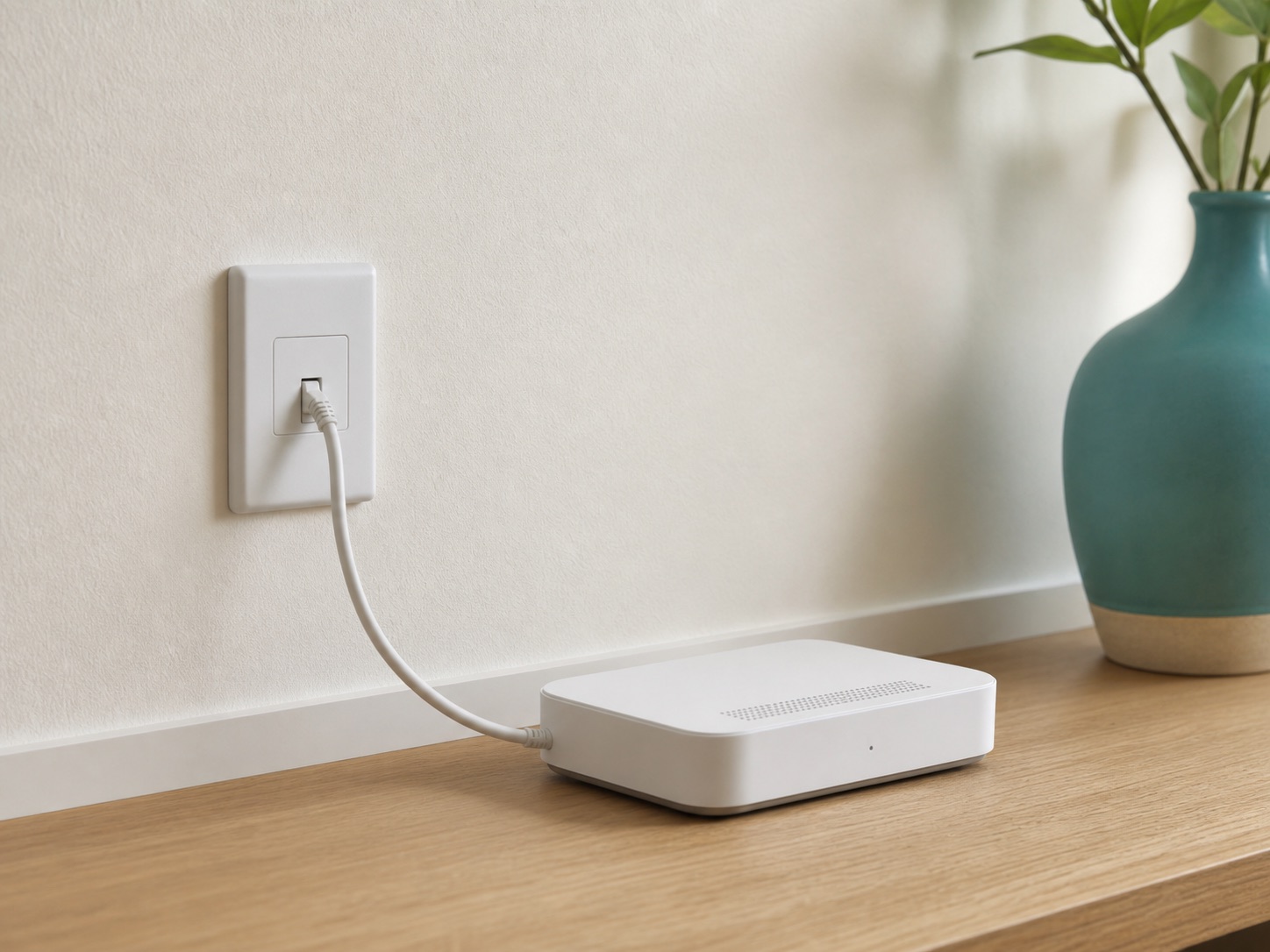 Apartment wall internet outlet connected to a compact router