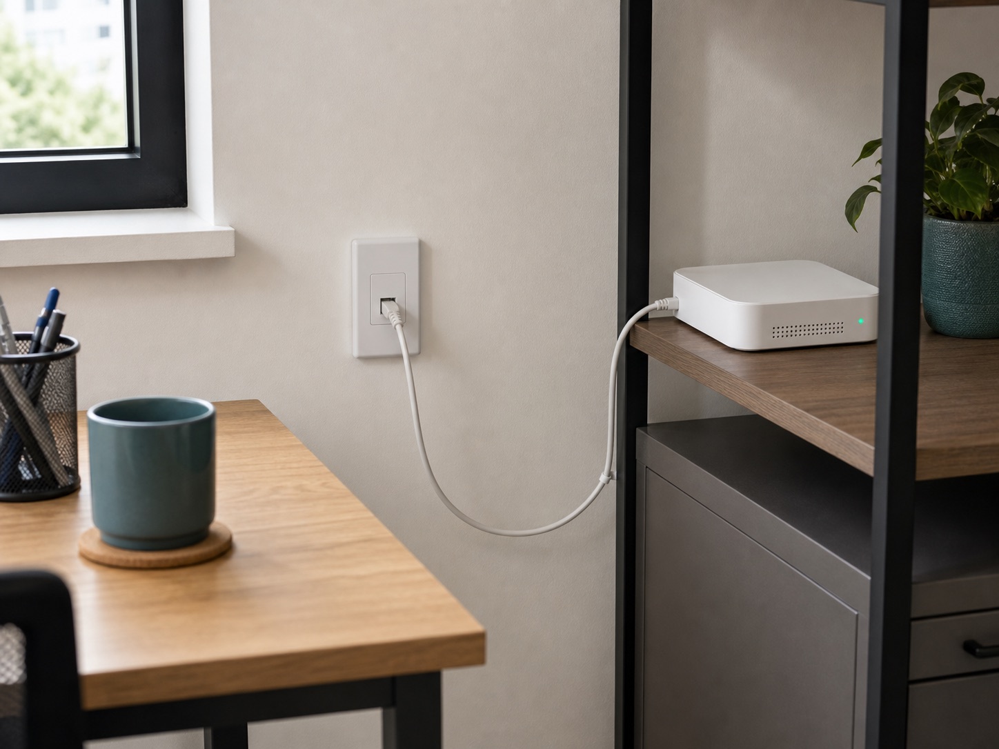Business network equipment and fiber connection in an office