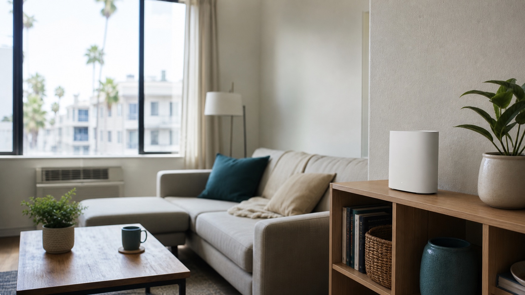 Downtown Los Angeles apartment living room with a Wi-Fi gateway