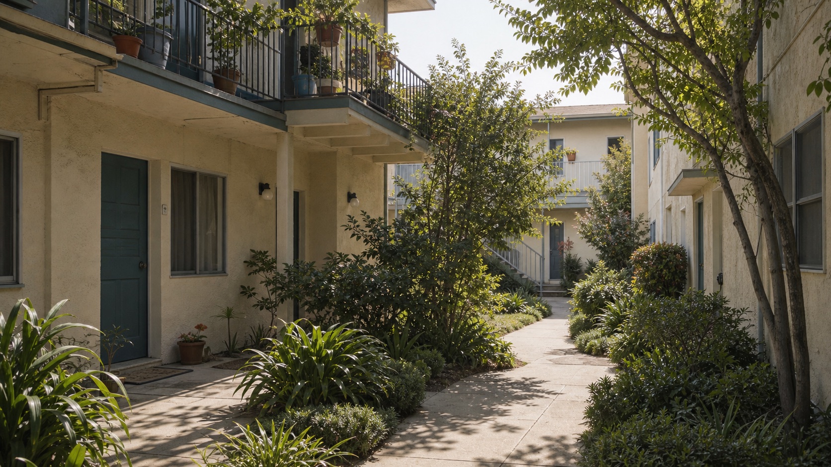 Pasadena apartment courtyard in the BBH service area