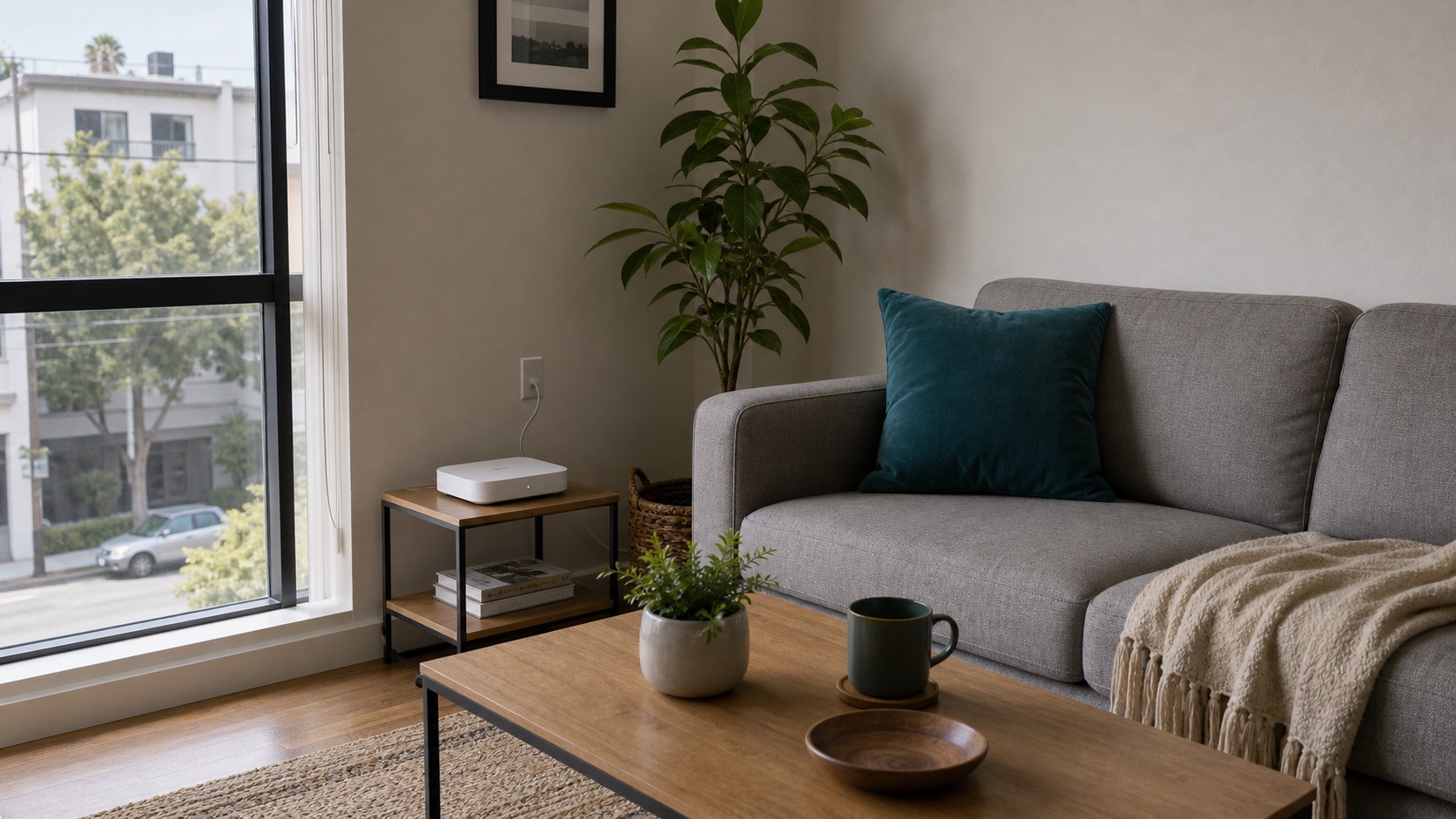 Apartment living room with a BBH Wi-Fi gateway