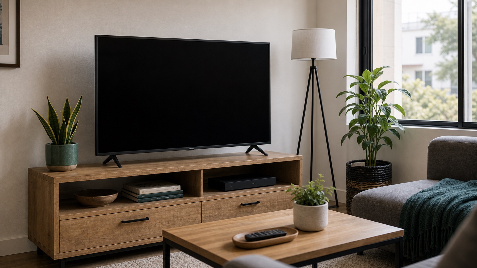 Apartment living room with streaming TV